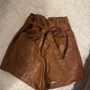Brown Leather Women Shorts